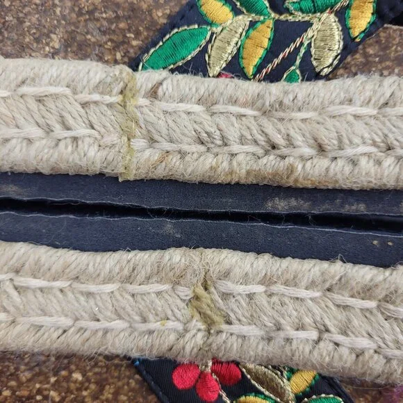 Pierre Dumas embroidered flowers platform black espadrille sandals vacation 10 - Picture 8 of 14